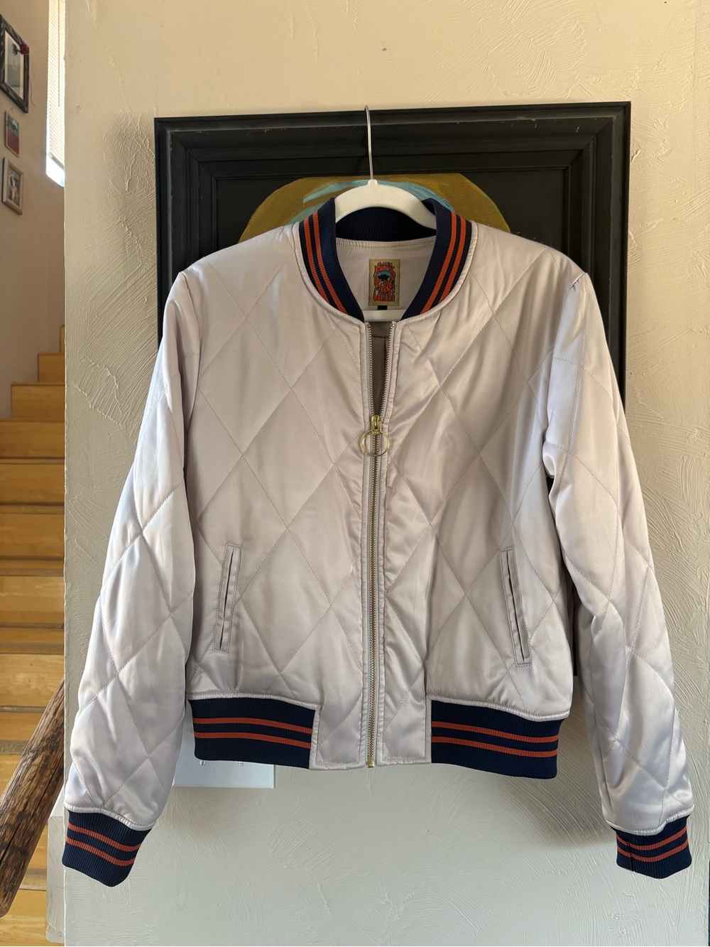 Classic Rock Couture Silver Wings Satin Bomber Jacket Size Medium EUC - Picture 3 of 6